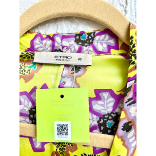 ETRO Short Sleeve Floral Print V Neck Top Blouse Yellow Purple Women's 42 / US 6