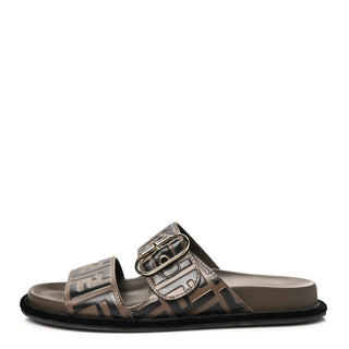 Fendi Calfskin FF Embossed Pearland Slide Sandals Tobacco Moro Womens EU 36.5
