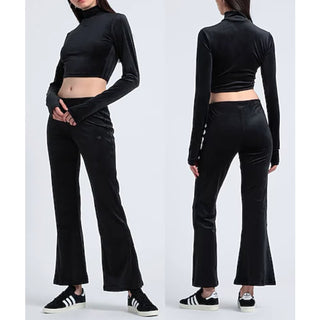 NWT Adidas Originals Crushed Velvet Crop Top & Flared Pants Active Set Black S