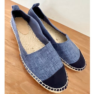 NWOT Loft Woven Stitch Espadrille Flat Slip On Sandal Blue Women's Size 7.5