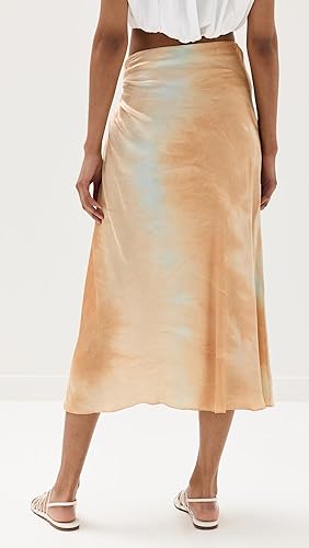 ALC Grace Ice-Dye High Waisted Ruched Midi A-Line Skirt Brown Blue Womens Size 0