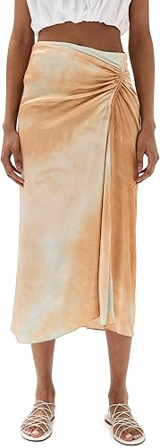 ALC Grace Ice-Dye High Waisted Ruched Midi A-Line Skirt Brown Blue Womens Size 0
