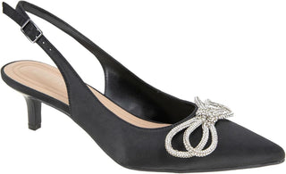BCBGeneration Donna-2 Satin Kitten Heels Slingback Pump w/ Silver Bow Black 7.5