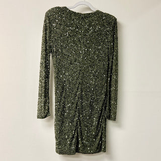 Retrofête Yael Sequin Tulle Long Sleeve Draped Mini Dress Green Womens Size L