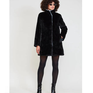 $540 Maison Atia Violette Fake Fur High Neck Coat Jacket Black Women's 1 / Small