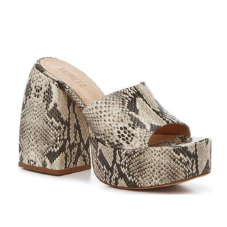 NEW Schutz Snake Print Aretha Platform Block Heels Sandal Brown Beige Women 7.5