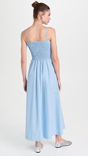 Anthony Thomas Melillo ATM Superfine Twill Stripe Smocked Maxi Dress Blue Medium