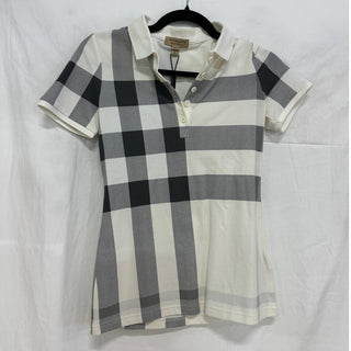 NWT Burberry London Checkered Short Sleeve Polo Shirt White/Gray Women's Size XS