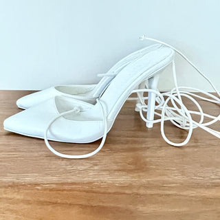 Billini Lace Up Ankle Strap Stiletto Heel Shayla Pump Sandal White Women's US 7