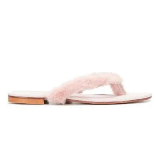 Madison Maison Ivanka Artificial Fur Flip-Flops Pink Women's Size 39 / 8.5