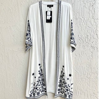 NWT Mieeion Embroidered Floral Kimono Robe Midi Cover Up White Women's Small