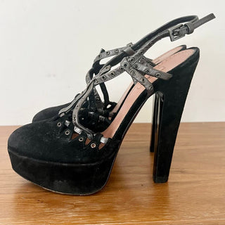 ALAÏA Suede Studded Platform Stiletto High Heels Shoes Black Women's Size 36.5