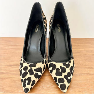 Michael Kors Dyed Hair Cow Fur Leather Pump Shoes Black Cream Women's Size 9.5