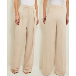 NWT Misook High Waist Zipper Fly Wide Leg Trouser Pants Biscotti Women's Size XS