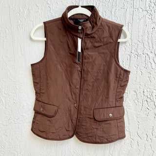 NWT Talbots Stand Up Collared Quilted Vest Jacket Dark Brown Women Small Petites