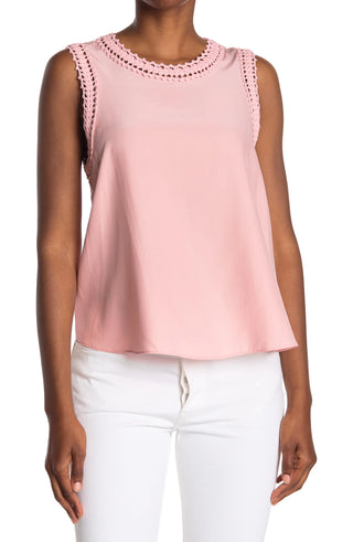 5a7 Cinq a Sept Ellina 100% Silk Sleeveless Lace Trim Tank Top Pink Womens Small