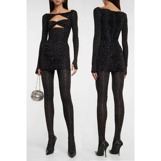 NWOT Alex Perry Embellished Cutout Bodycon Minidress & Leggings Black 8 UK /US 4