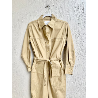 NWOT Avenue The Label Billie Long Sleeve Button Utility Cotton Jumpsuit Beige XS