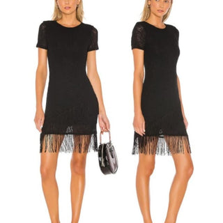 House Of Harlow x Revolve Rib Knit Fringe Hem Fatima Mini Dress Black Women's S