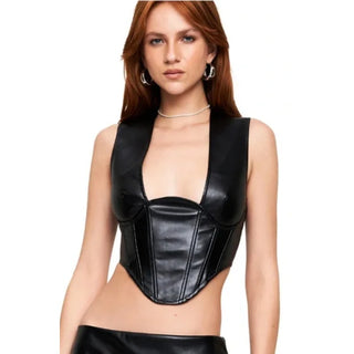 NWT Lioness Vegan Leather Sleeveless Crop Y2K Corset Top Black Women's AU 6 / XS