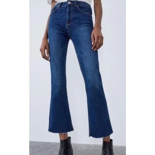 Zara Mid Rise Flare Leg Jeans Dark Denim Blue Women's Size US 4