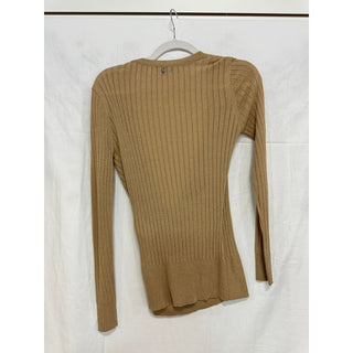 Le Lis Blanc Long Sleeve Ribbed Surplice Wrap Sweater Gold Women's Size P / S