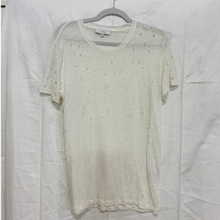 IRO Clay Linen Short Sleeve Crew Neck Distressed T-Shirt White Women's Size M