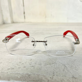 Porta Romana 1972 Red/Silver Frame Square Shape Clear Mirror Lens Eyewear Men