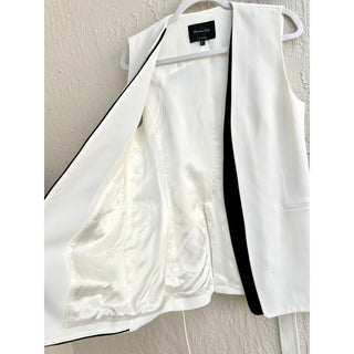 Massimo Dutti Sleeveless Open Front Vest Blazer White Black Women's Size US 8