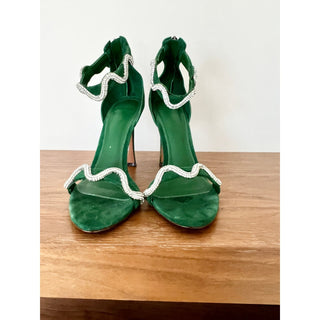 Alexandre Birman Suede Lori Embellished Heels Sandal Green Women's Size 40 / 9.5