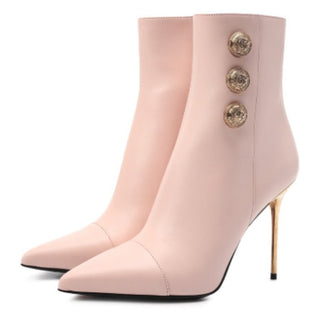 Balmain Roni Calf Leather Button Accent Heeled Ankle Boots Pink Women's 39 / 8.5