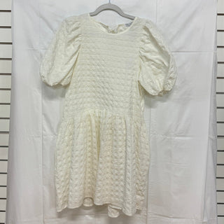 NWT English Factory Jacquard Puff Sleeve Back Tie Mini Dress White Womens Size S