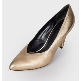 Celine Metallic Leather Pointed Toe Creased Heel Pump Gold Women's 36.5 US 6