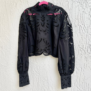 Intermix Jasmine 100% Organic Cotton Lace Top Blouse Sheer Black Women's Size 2