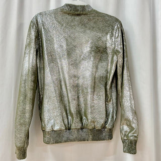 Zara Silver Metallic Long Sleeve Full Zip Bomber Jacket Green Brown Women's XS