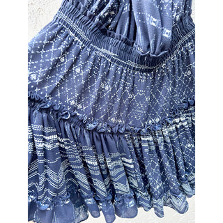 MISA Molina Sleeveless Tiered Ruffle Hem Halter Mini Dress Navy Women's Sz XS