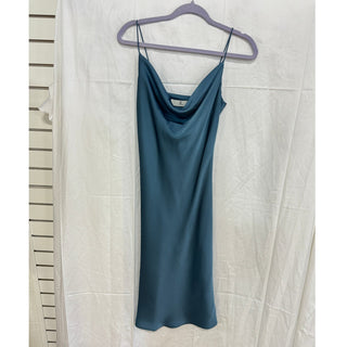 NWT Commense Satin Sleeveless Cowl Neck Cami Slip Mini Dress Dusty Blue Women S