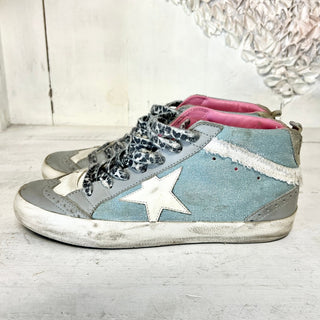 Golden Goose Mid Star Canvas/Leather Lace Up Sneakers Light Blue Women's 38 / 8