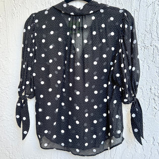 The Kooples Short Sleeve Tie Polka Dot Button Front Top Black Women's Size Small