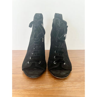 Jimmy Choo Mavy Suede Lace Up Open Toe Ankle Bootie Black Women's Size 39.5 / 9