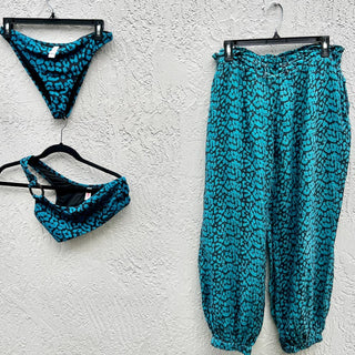 Solid & Striped Leopard The Desi Bikini Set & Pull On Pants Blue Women's Medium