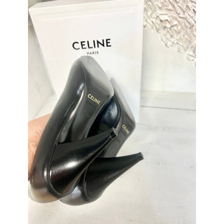 NIB $1.200 Celine Triangle Heel Metallic Toe Leather Pump Black Women's Sz 35.5