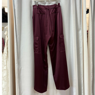 Elie Tahari Satin Pintuck High Waisted Cargo Pants Cordovan Women's Size US 8