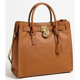 Michael Kors MK Hamilton Leather Tote Shoulder Handbag Cognac Brown