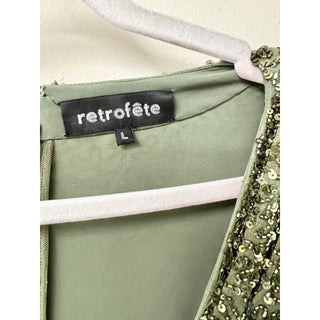 Retrofête Yael Sequin Tulle Long Sleeve Draped Mini Dress Green Womens Size L