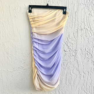 Zara Gradient Ruched Front Strapless Tulle Mini Dress Lilac/Yellow Women's Sz S