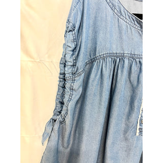 We the Free Summer Love Chambray Oversize Henley Blouse Top Blue Women's Size XS