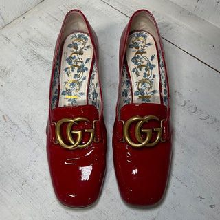 Gucci Patent Leather Slip On Mid-heel Pumps With Double G Red Women's 39.5 / 9