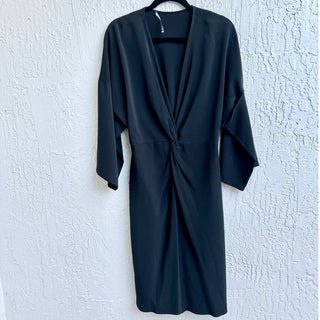 $700 Rosetta Getty Twist Front V-Neck Kimono Sleeve Knee Dress Black Women US 4