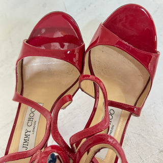 Jimmy Choo Lang Patent Strappy Stilettos Heel Pump Sandals Red Women's 36 US 5.5